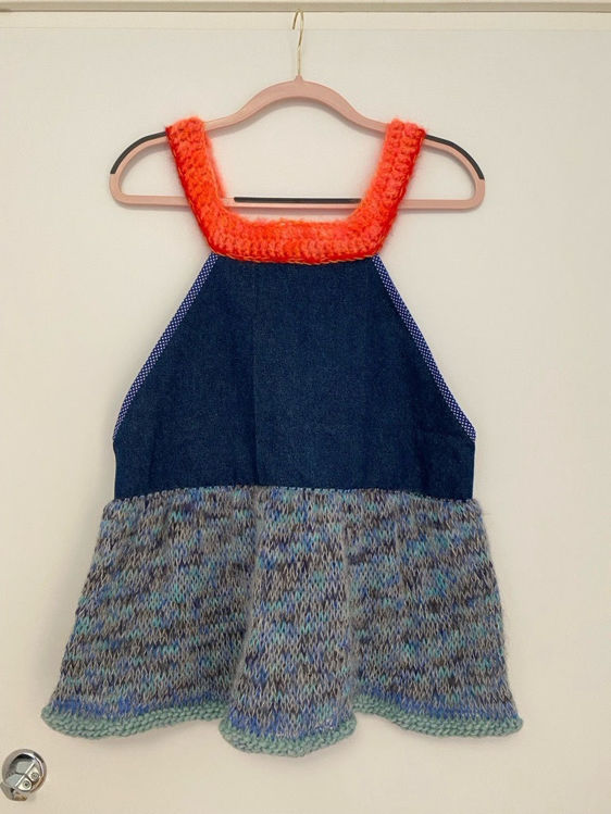 Billede af Top str S/M denim/strik 